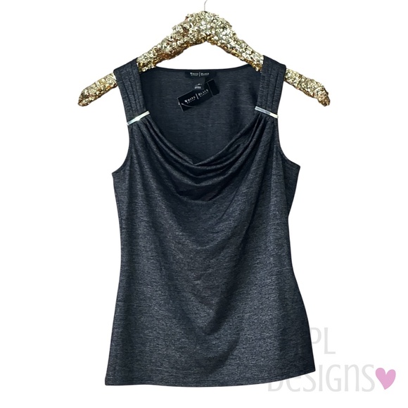 White House Black Market Sleeveless Top Drape Neck Fitted Tank Silver Accent NWT - Picture 1 of 7